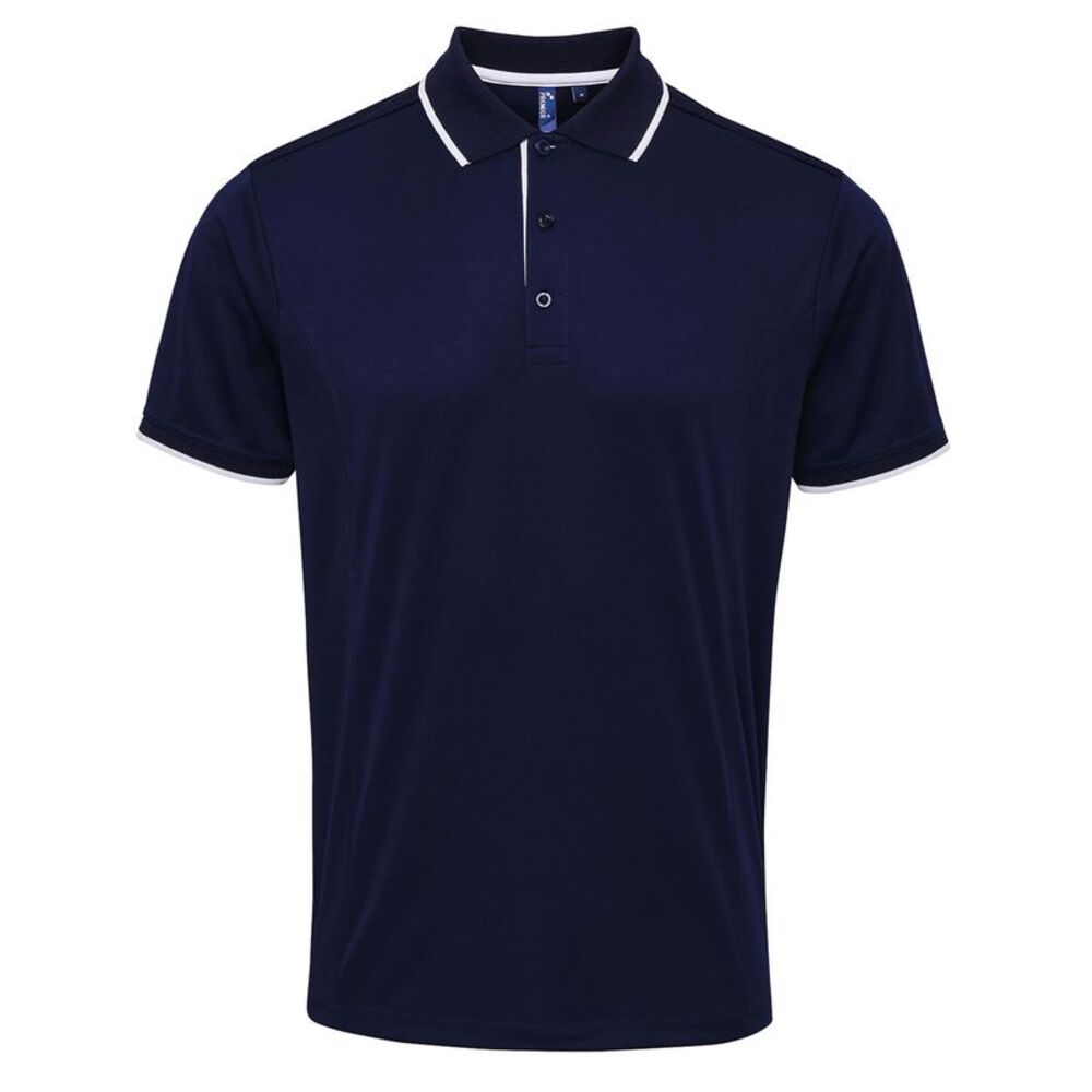 Premier Mens Contrast Coolchecker Polo Shirt / Navy/White